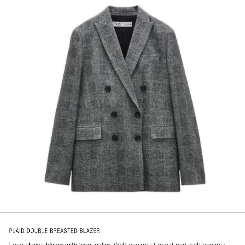 Gray Plaid Double-Breasted Blazer